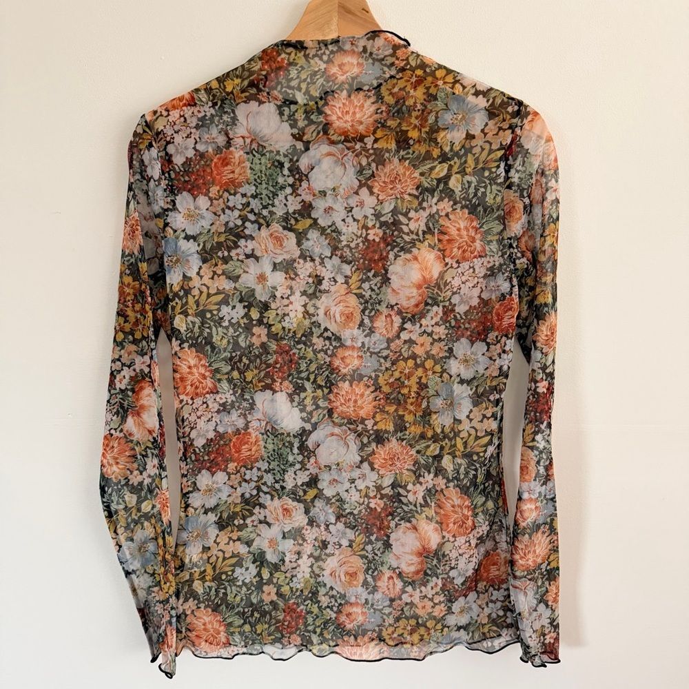 NWT Floral Mesh Mock Neck Sheer Long Sleeve Top Cottagecore Medium - Picture 8 of 9